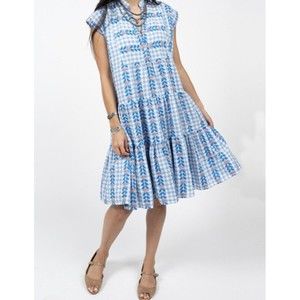 Uncle Frank Check Me Out Tiered Dress In Blue Gingham‎ Small